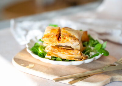 Bricks aus Süßkartoffeln, getrockneten Tomaten und Ziegenkäse